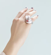 Big silver ring with rose quartz & red agate