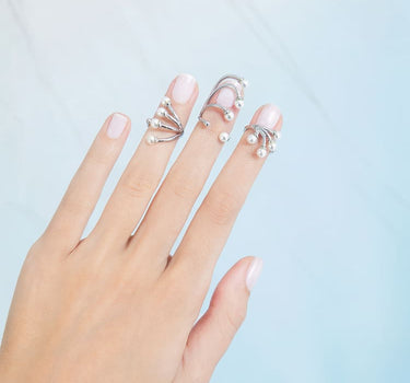 pearl wedding nail rings set in silver